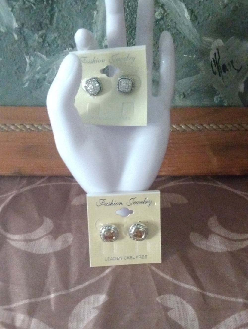 Fashion Jewelry Silver and Champagne Sparkle Studs Duo Nickel And Lead Free